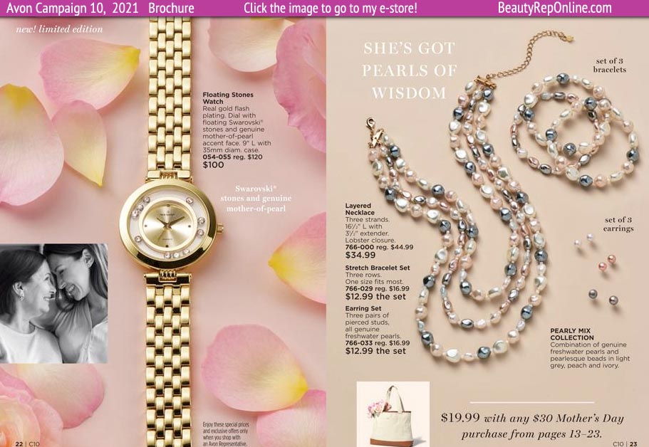Avon Brochure Catalog Campaign 10 Jewelry Gold Plated Floating Stone Watch Limited Offer