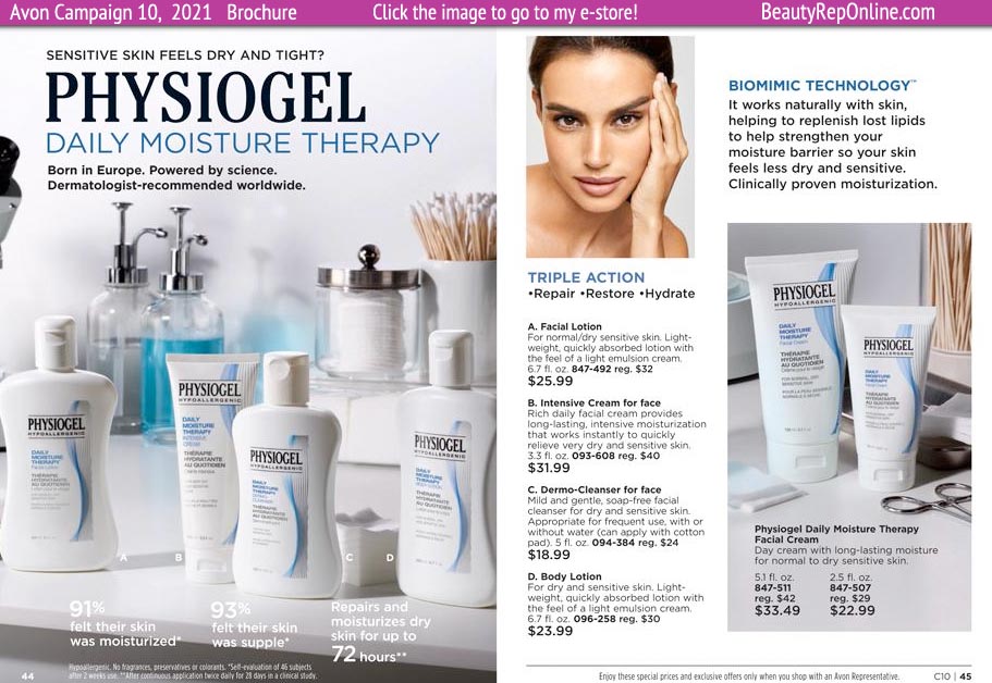 Avon Brochure Catalog Physiogel Daily Moisture Therapy & Skin Moisturizing Cream 